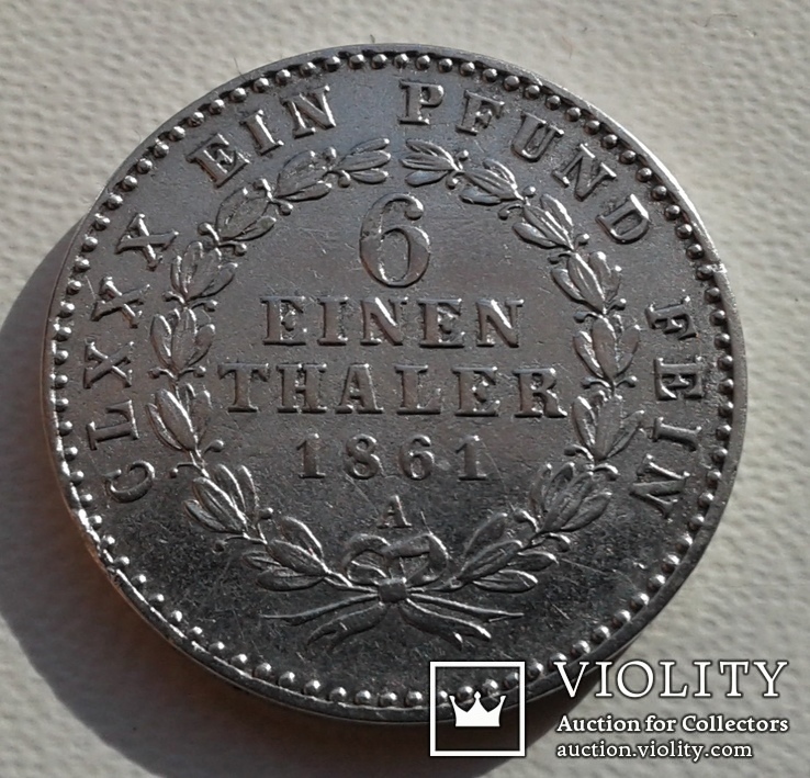  Монета  ⅙ талера 1861 г. Анхальт - Бернбург. серебро., фото №6
