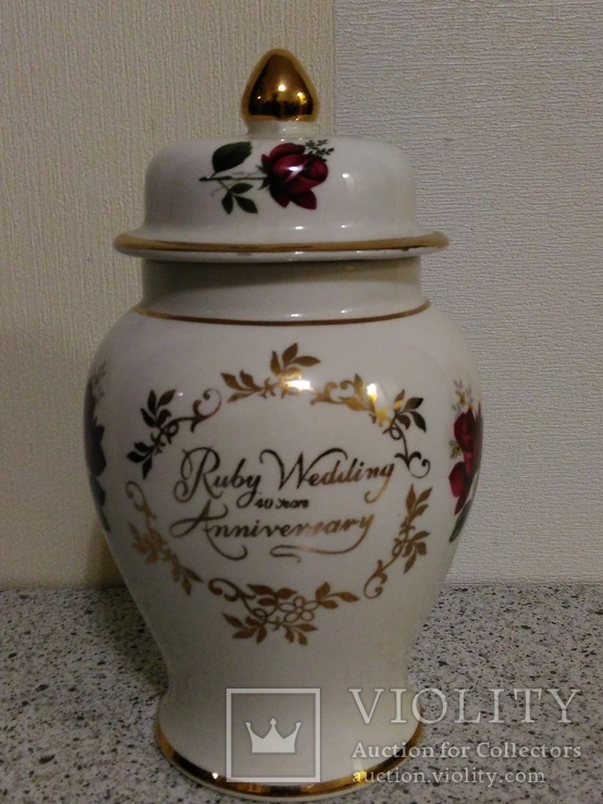 Ваза чайница в честь 40 летия Рубиновая свадьба Англия, фото №2