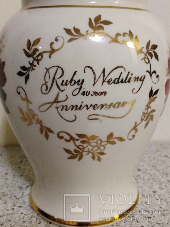 Ваза чайница в честь 40 летия Рубиновая свадьба Англия, фото №3