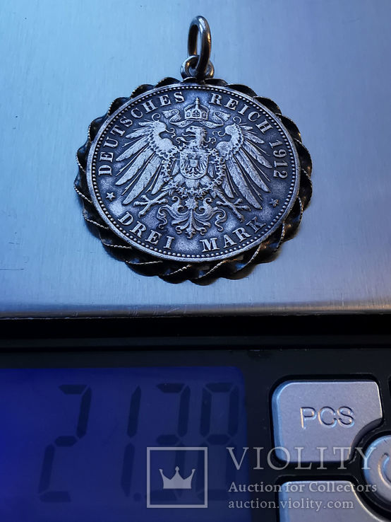Дукач Баден 3 марки 1912 года G Фридрих II (серебро)., фото №4