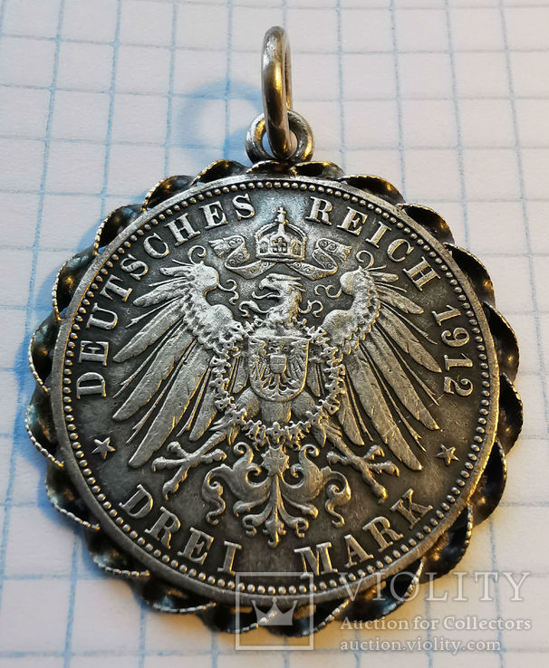 Дукач Баден 3 марки 1912 года G Фридрих II (серебро)., фото №5