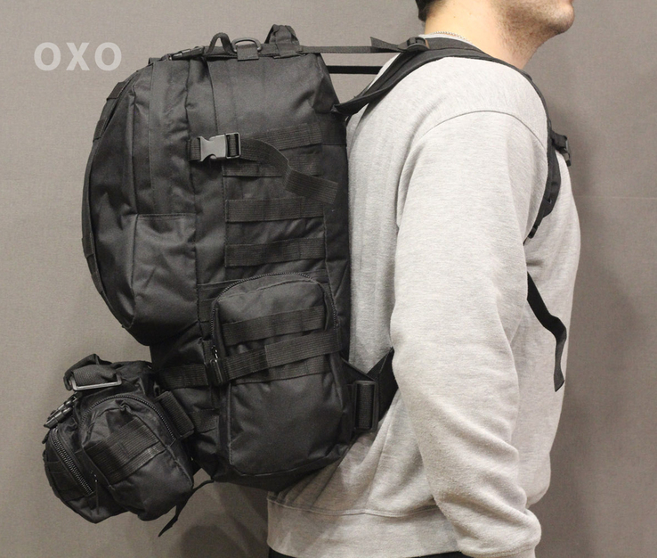 Тактический Штурмовой Военный Рюкзак с подсумками на 50-60 литров Black (1004-black), фото №6
