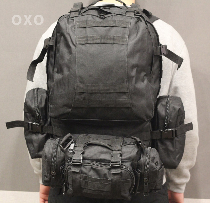 Тактический Штурмовой Военный Рюкзак с подсумками на 50-60 литров Black (1004-black), фото №7