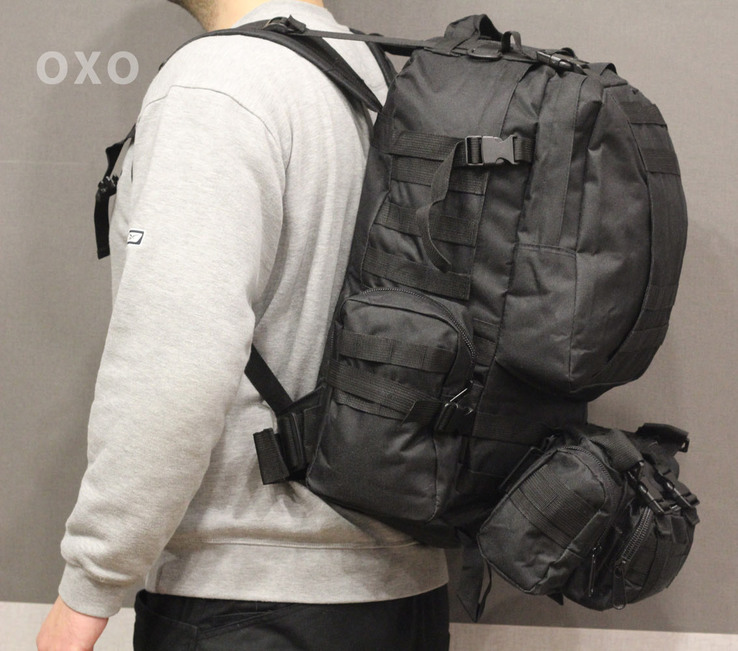 Тактический Штурмовой Военный Рюкзак с подсумками на 50-60 литров Black (1004-black), фото №8