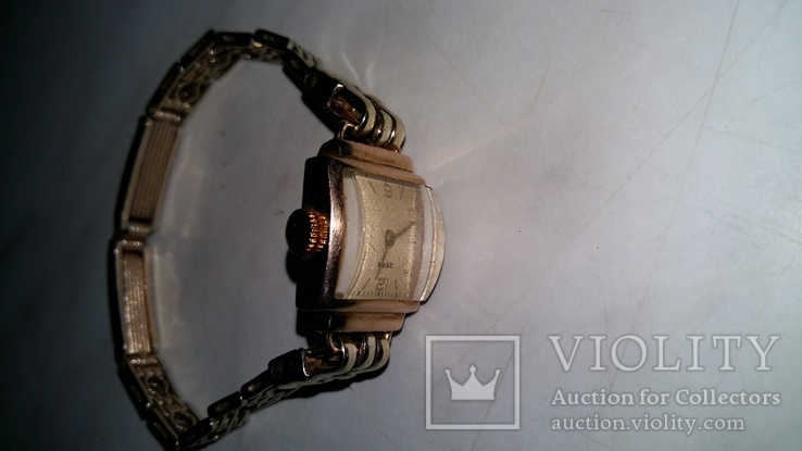 Золотые женские часы"Заря"50-х годов с серебрянным браслетом с золотым покрытием., фото №12
