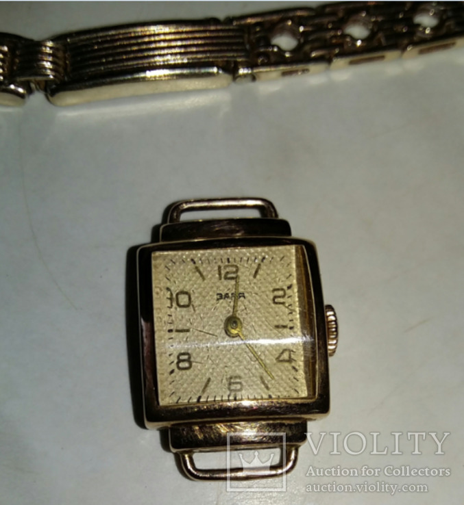 Золотые женские часы"Заря"50-х годов с серебрянным браслетом с золотым покрытием., фото №13