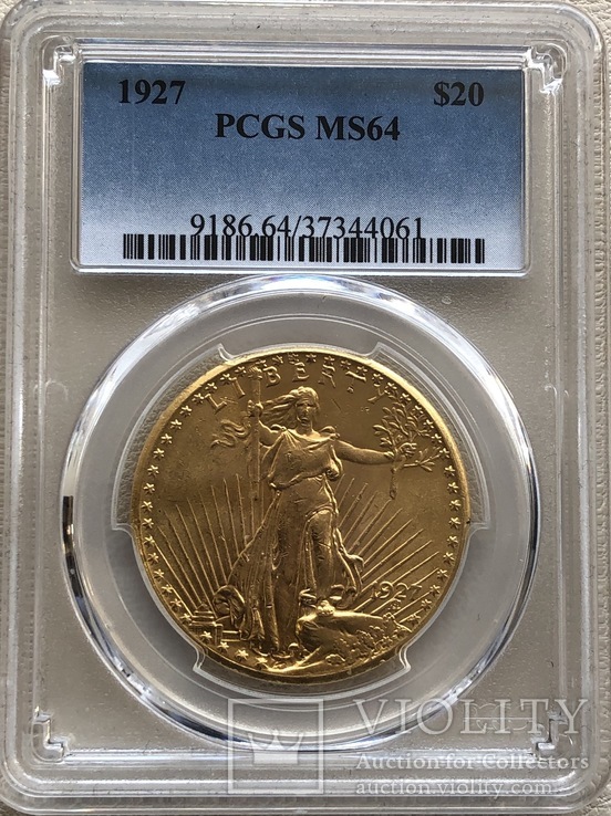 20 $ 1927 год MS-64 США золото 33,4 грамма 900’, фото №2