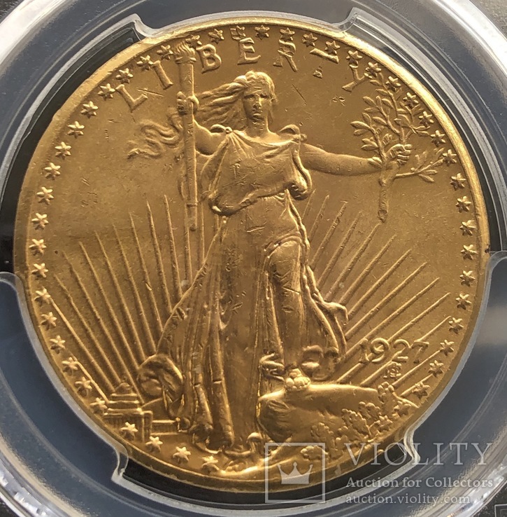 20 $ 1927 год MS-64 США золото 33,4 грамма 900’, фото №4