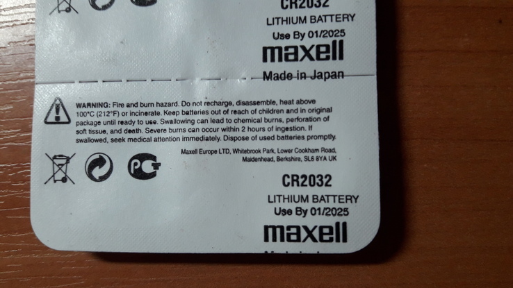Элемент питания, батарейка Maxell CR2032, фото №3