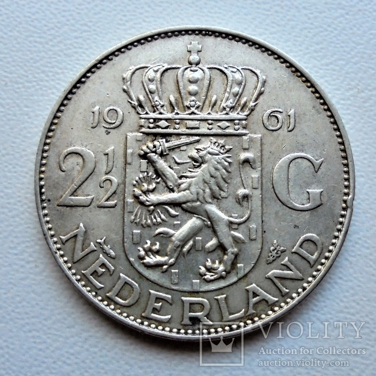 Нидерланды, 2,5 серебряных гульдена 1961, фото №2