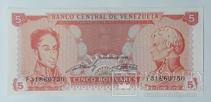 Венесуэла 5 боливаров 1989 год aUNC