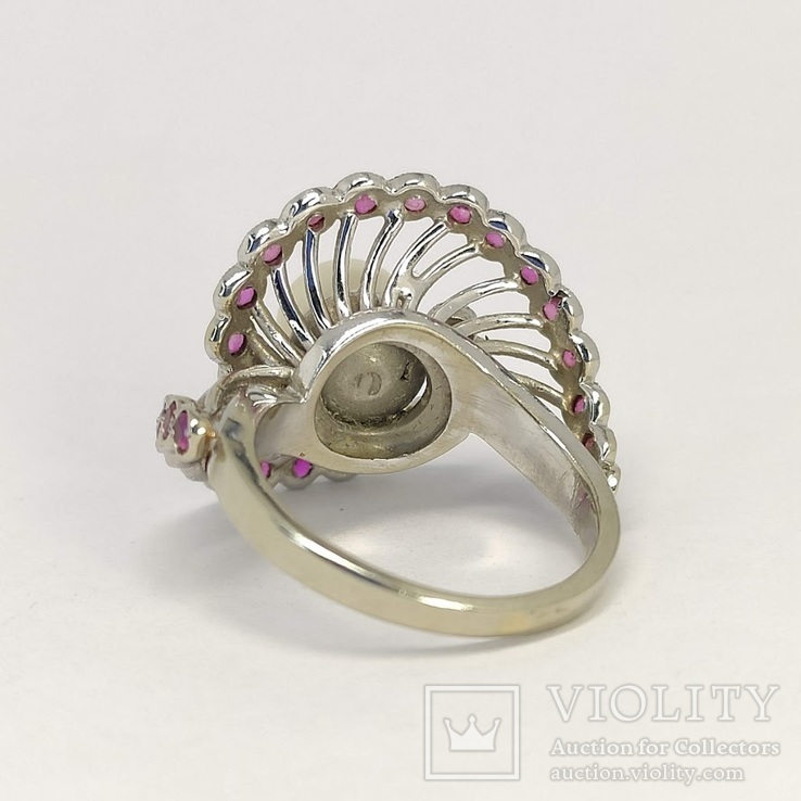 Винтажное золотое кольцо с жемчугом и рубинами, фото №5