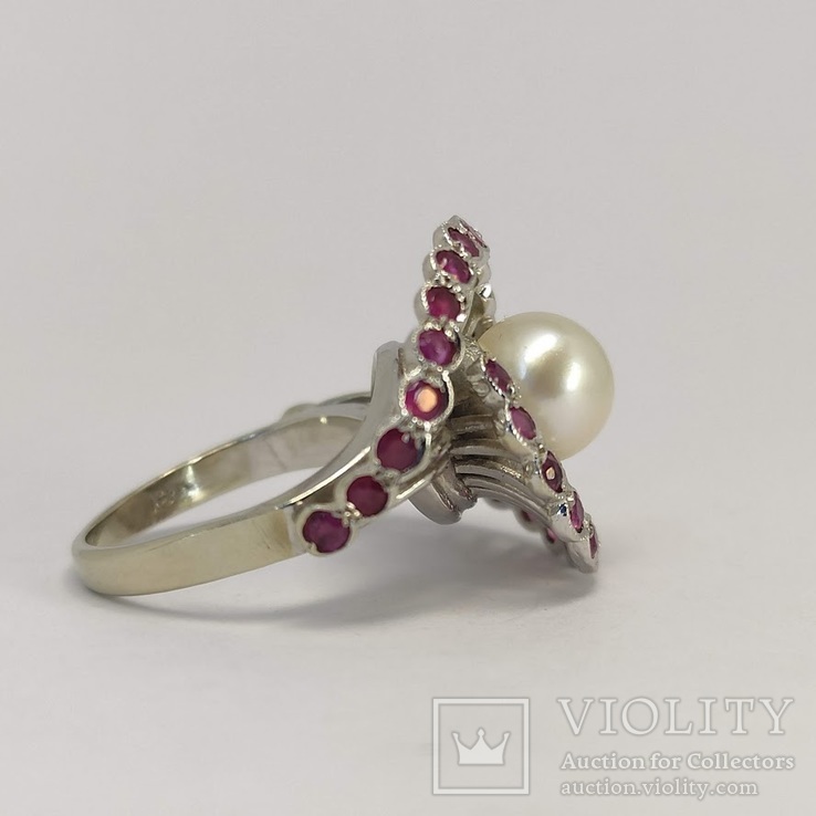 Винтажное золотое кольцо с жемчугом и рубинами, фото №11