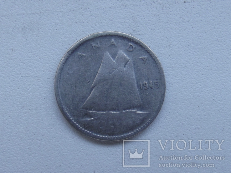 Канада 10 центов парусник 1945. серебро