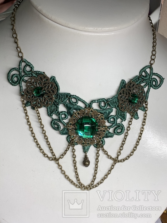 Винтажное ожерелье зелёных тонов, фото №2