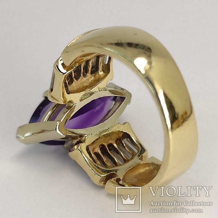Винтажное золотое кольцо с натуральным аметистом и бриллиантами, фото №4