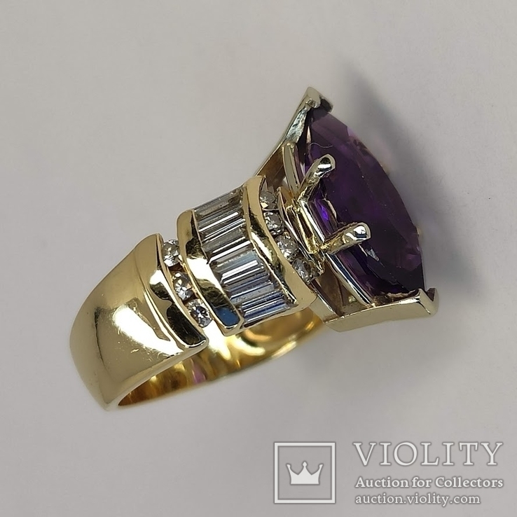 Винтажное золотое кольцо с натуральным аметистом и бриллиантами, фото №8
