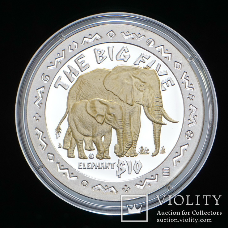 10 Долларов 2001 Слон / Большая Африканская Пятерка Сафари, Сьерра Леоне Позолота