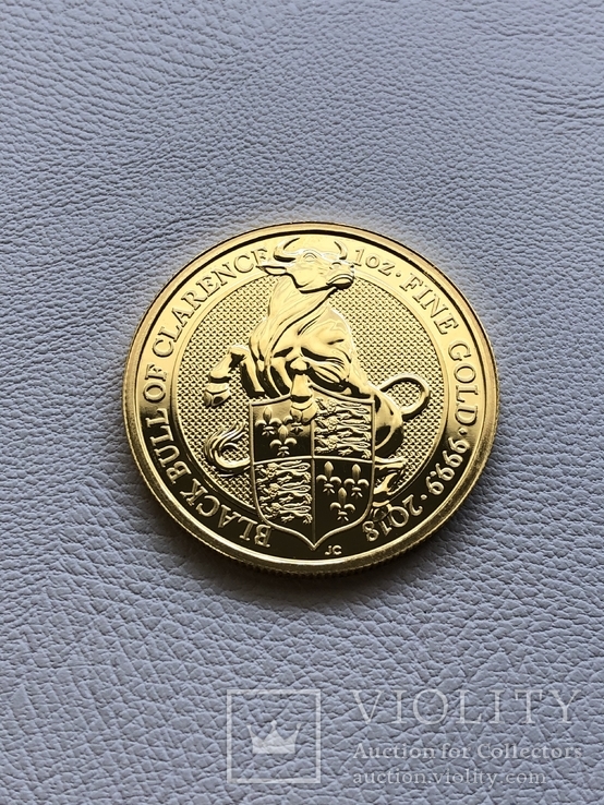 100 фунтов 2018 год Англия «Бык» золото 31,1 грамм 999,9, фото №2