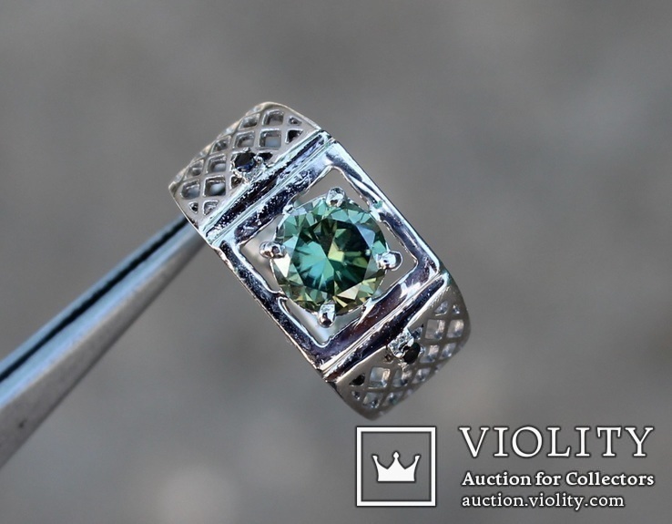 Перстень с муассанитом 1.75ct BLUE GREEN., фото №4