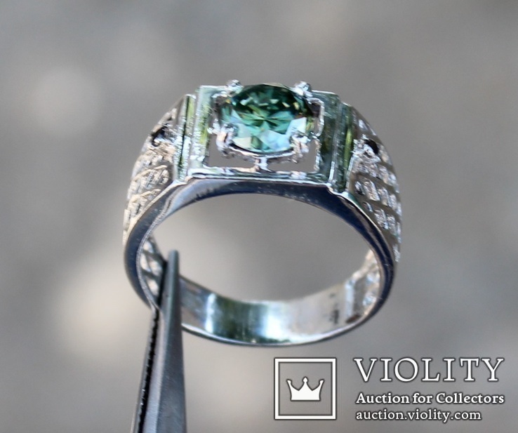 Перстень с муассанитом 1.75ct BLUE GREEN., фото №6