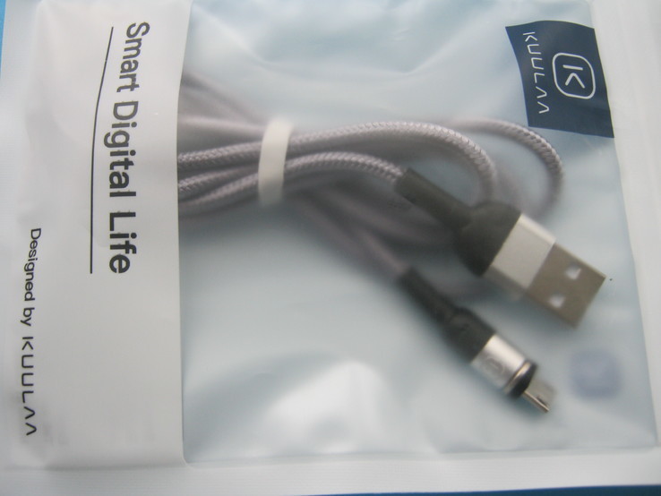 Магнитный кабель Micro USB KUULAA 360°, серый, фото №3