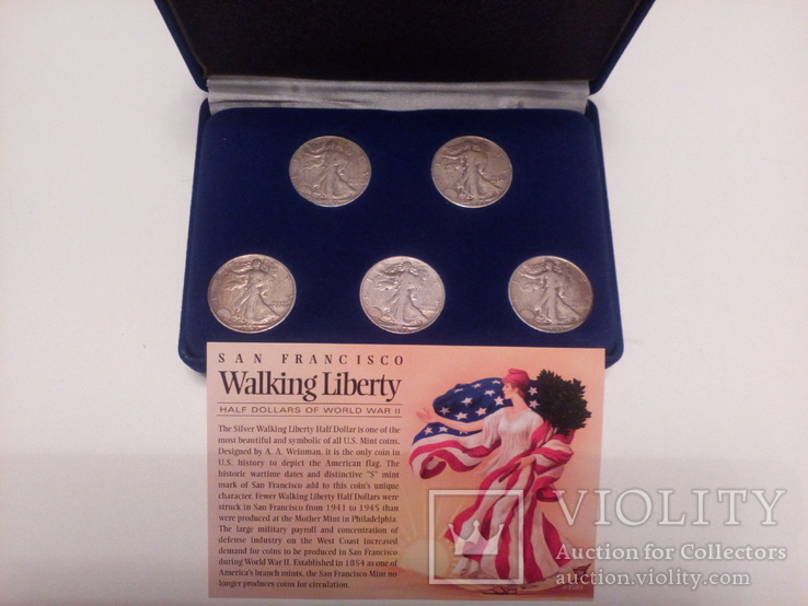 1941–1945 Silver Walking Liberty Half Dollar 5-Coin Set, фото №2