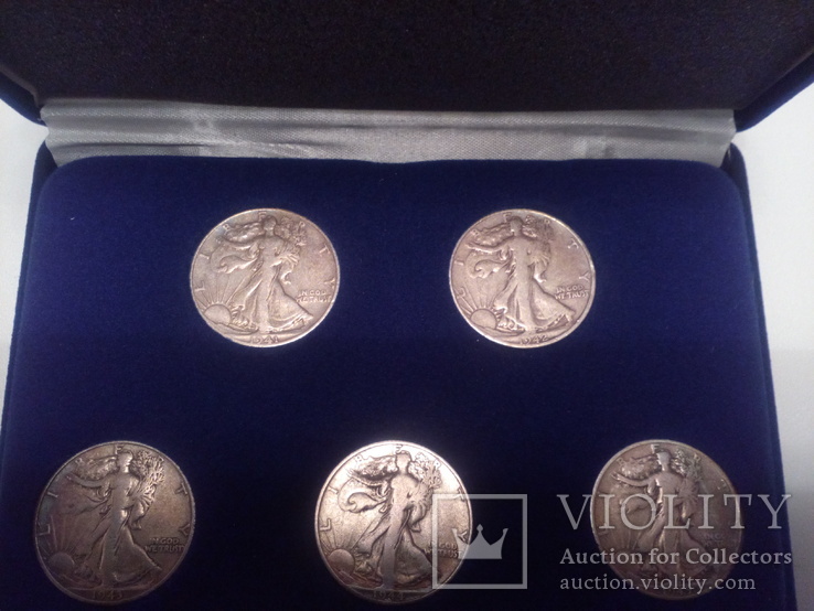 1941–1945 Silver Walking Liberty Half Dollar 5-Coin Set, фото №4