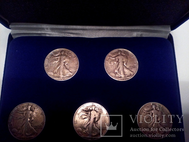 1941–1945 Silver Walking Liberty Half Dollar 5-Coin Set, фото №5