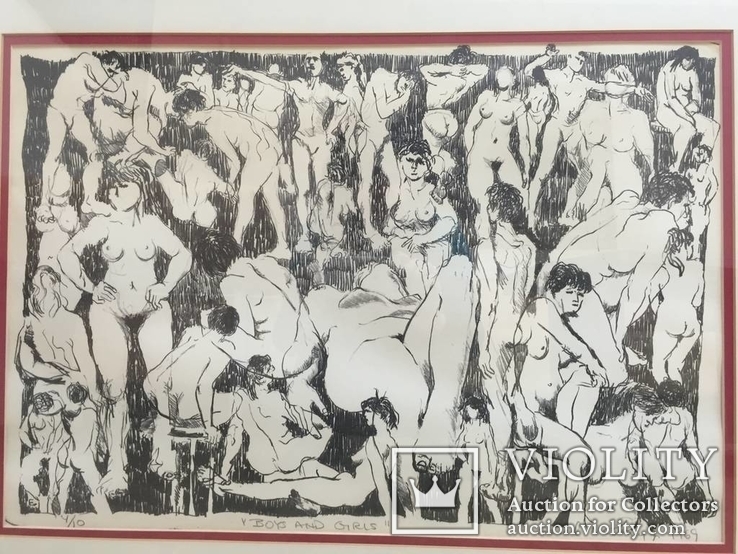 Картина "Boys and girls" художник  Edward McCleaney 1969 г. США.Подписная., фото №3