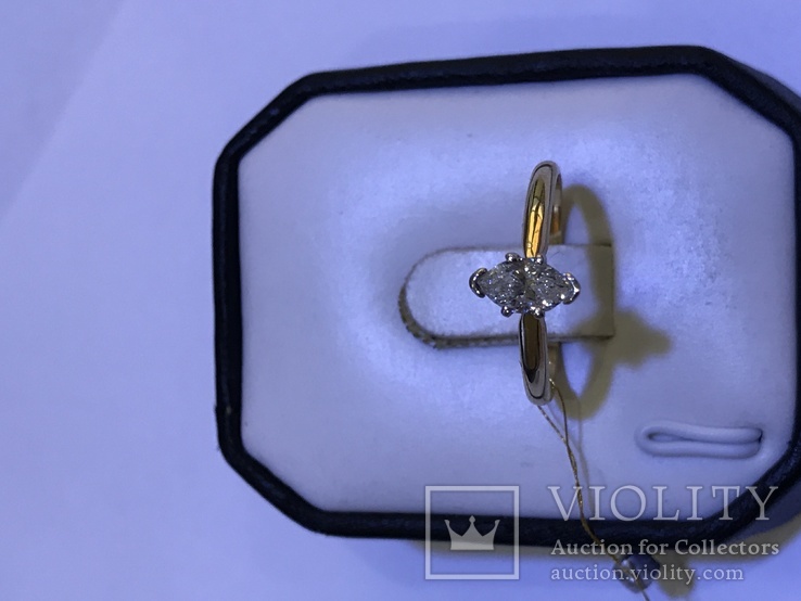 Золотое кольцо с бриллиантом 0.46 карат, огранка маркиз, фото №2