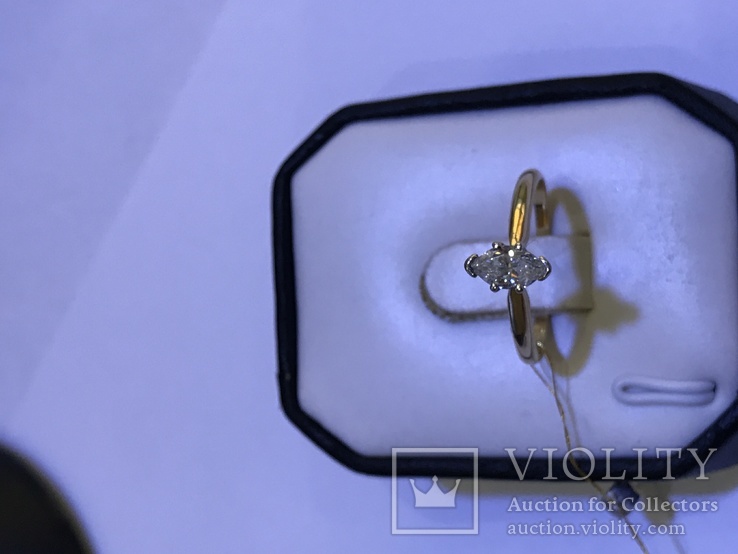 Золотое кольцо с бриллиантом 0.46 карат, огранка маркиз, фото №3