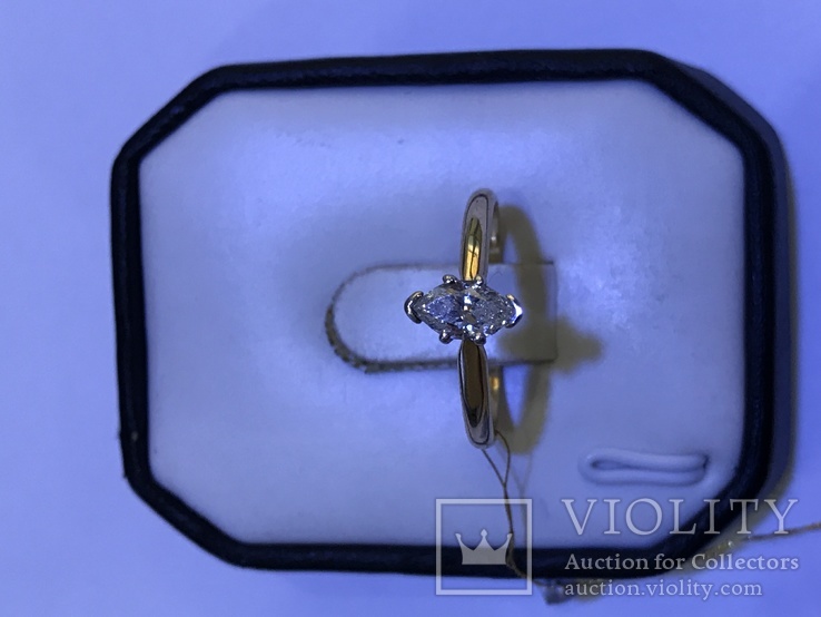 Золотое кольцо с бриллиантом 0.46 карат, огранка маркиз, фото №6