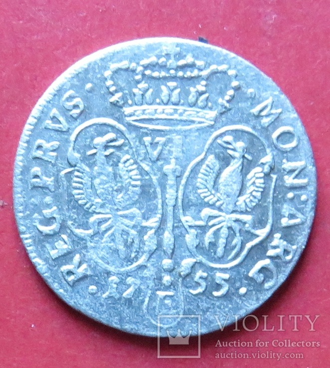 6 грошен 1755 г. короля Пруссии Фридриха II, фото №3