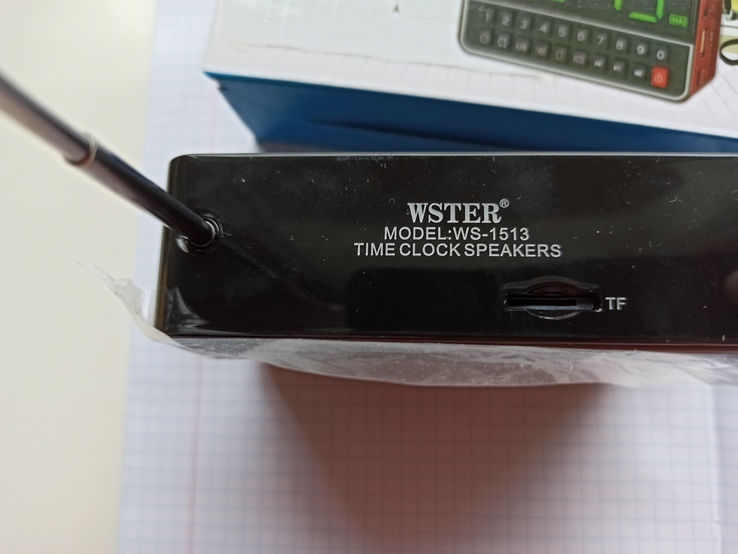 Портативная колонка Wster WS-1513(радиоприёмник,мп-3 плеер,.часы с таймером и будильником), фото №6