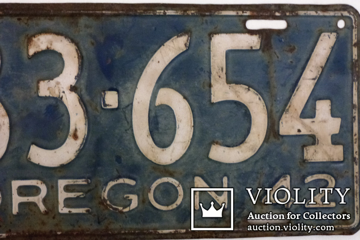 Номерной знак. Aвтомобильный номер США  st. Oregon 1942 года., фото №5