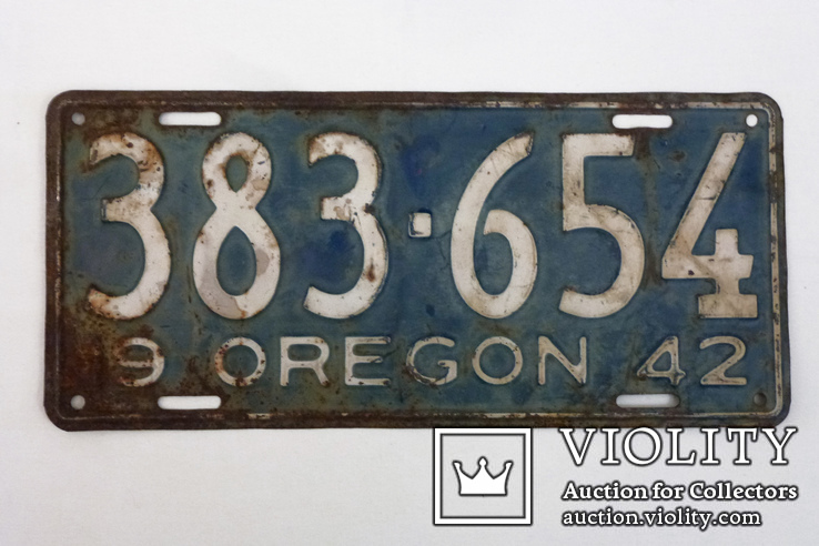 Номерной знак. Aвтомобильный номер США  st. Oregon 1942 года., фото №6