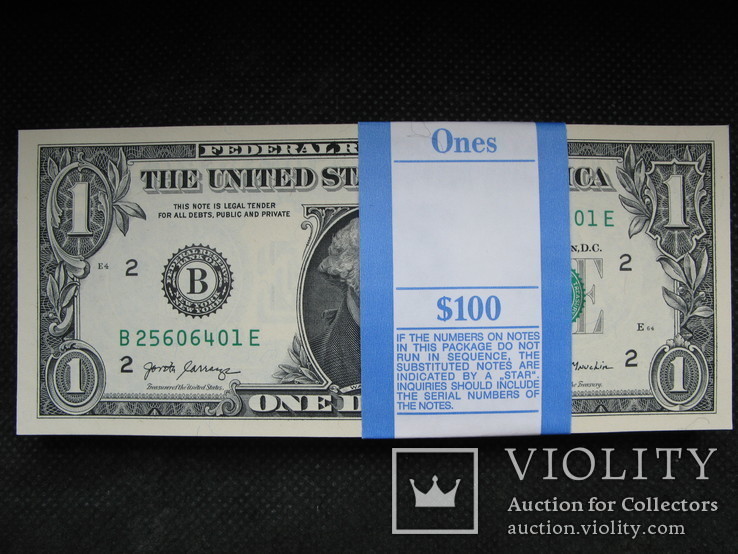 1 долар США 2017рік UNC (1 корінець 100 доларів номер в номер), фото №3