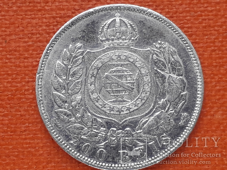 200 рейс, Бразилия, 1867 год, серебро 0.825, 2.5 грамма, фото №3