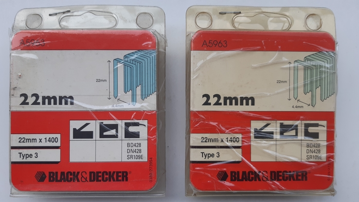 Скоби "BLACK&amp;DECKER" А5963 22мм для пневматичного степлера 2 упаковки, numer zdjęcia 2
