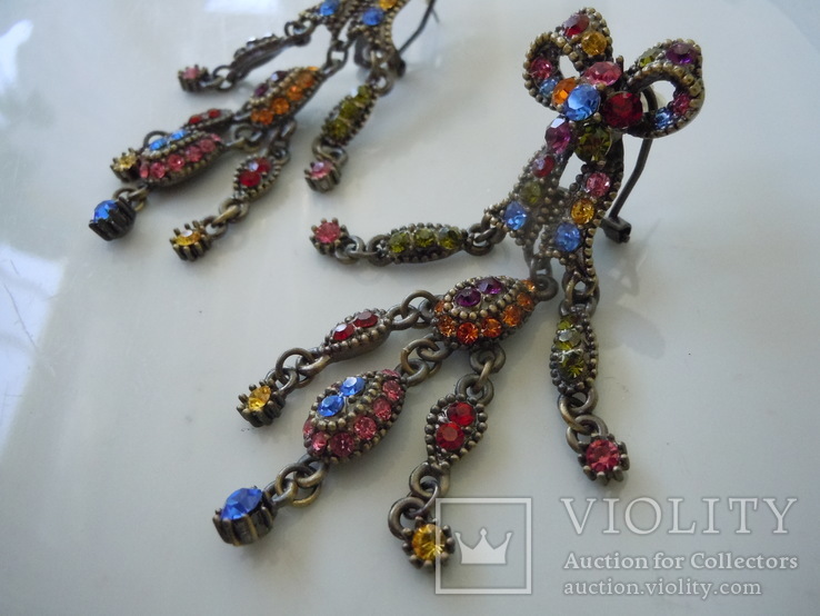 Шикарные серьги Византия с цветными кристаллами, фото №3