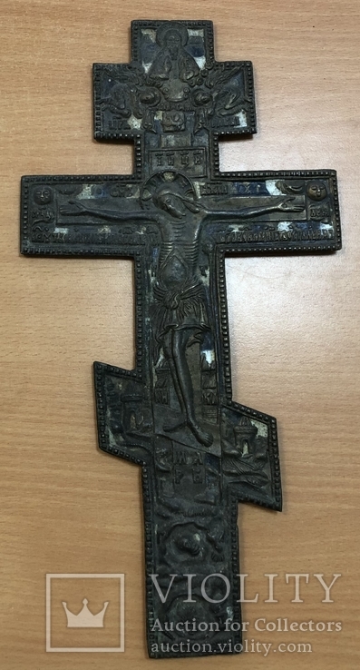 Бронзовый крест распятие с эмалями 35,5х18 см