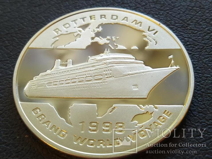 Роттердам VI Корабль монетовидный жетон 125 лет Holland America Line 1998, фото №2