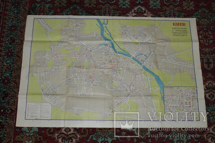Киев, туристическая схема, план города с трассами городского транспорта 1975 год, фото №3