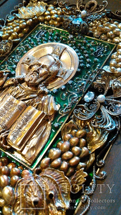 Икона Господь Вседержитель в киоте - серебрение, позолота, эмаль (230*260*40мм), фото №12