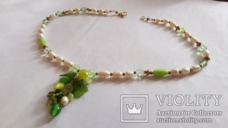 Ожерелье с подвеской, речной жемчуг, стекло лэмпворк, фото №7