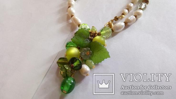 Ожерелье с подвеской, речной жемчуг, стекло лэмпворк, фото №8