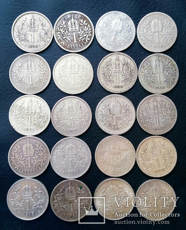 Комплект 1 крони по роках. Австрійський і угорський типи. 30 монет без повторів, фото №4