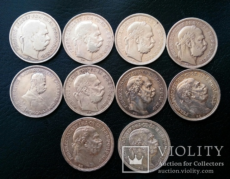 Комплект 1 крони по роках. Австрійський і угорський типи. 30 монет без повторів, фото №10