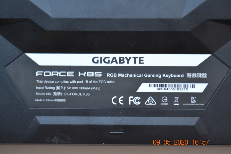 Механическая клавиатура GIGABYTE GK-FORCE K85. RGB Mechanical Gaming Keyboard. 5V, 500 mA, фото №9